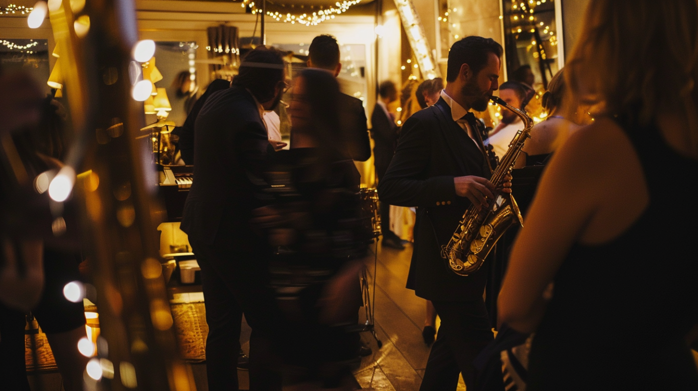 Live musicians entertain at the wedding reception.