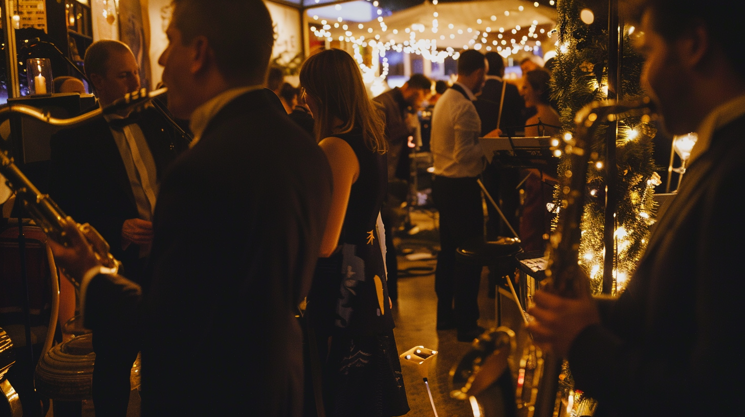 Glade gjester feirer bursdag med levende musikk.