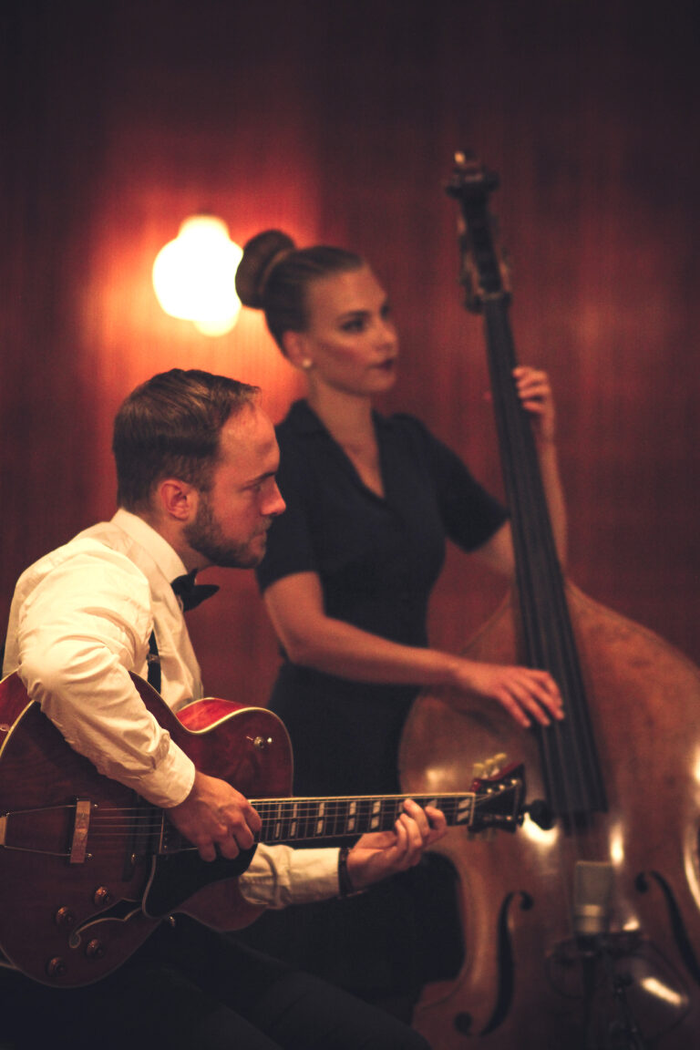 guitarist, jazz, retro, vintage, kontrabas