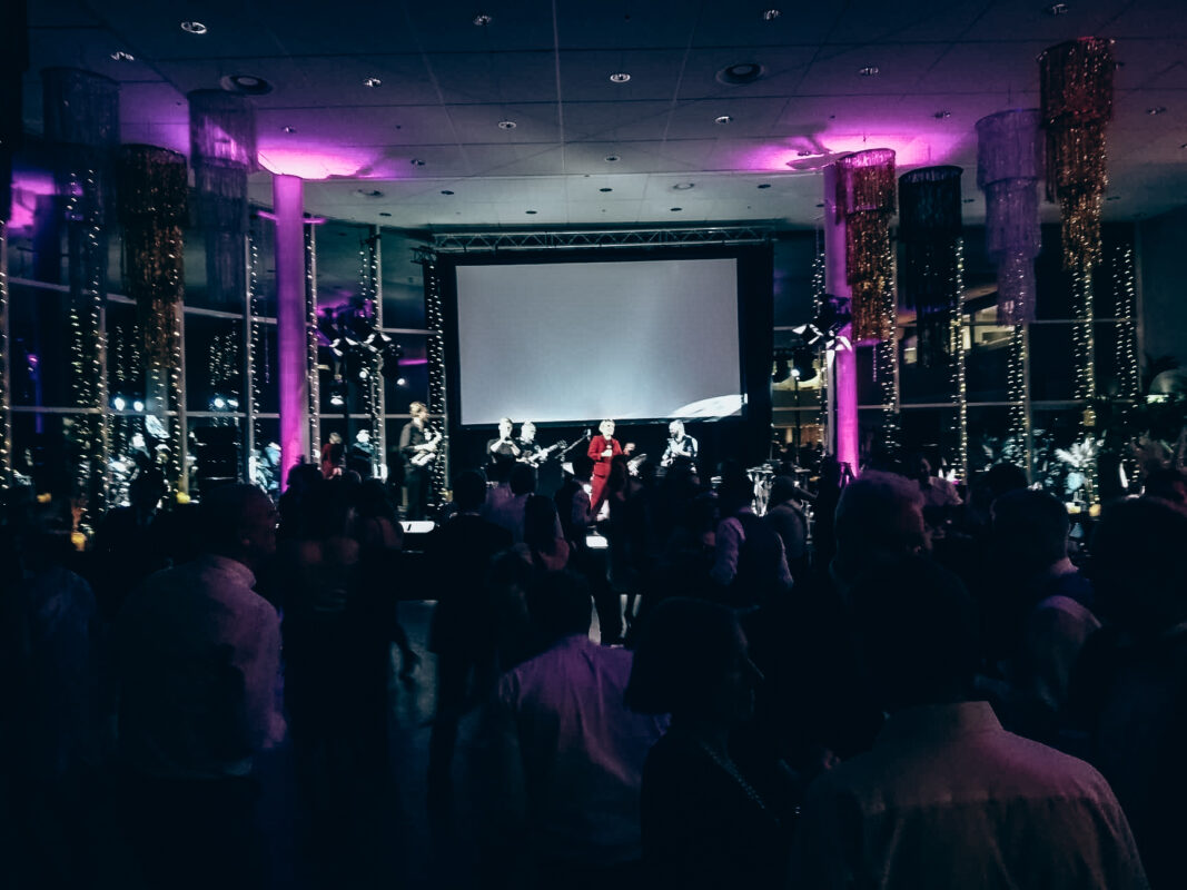 company party party band party hall light chains stage music live dance party company hygge colleague Christmas party best dance floor