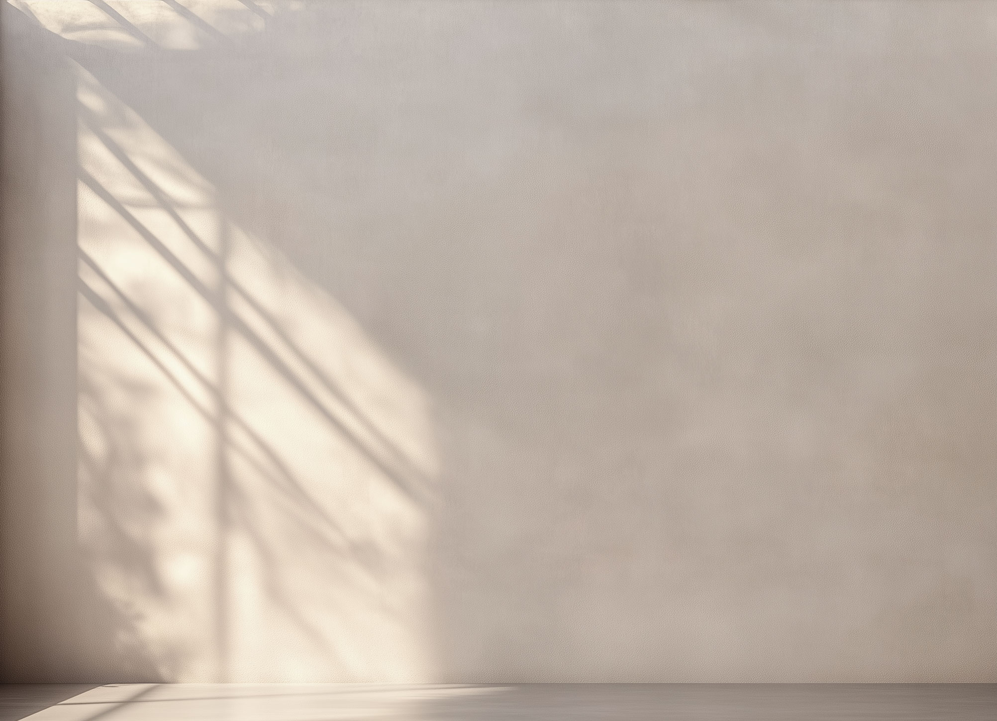 Neutral væg med bløde skygger fra naturligt lys, der skaber en rolig, minimalistisk baggrund velegnet til moderne design og visuel branding