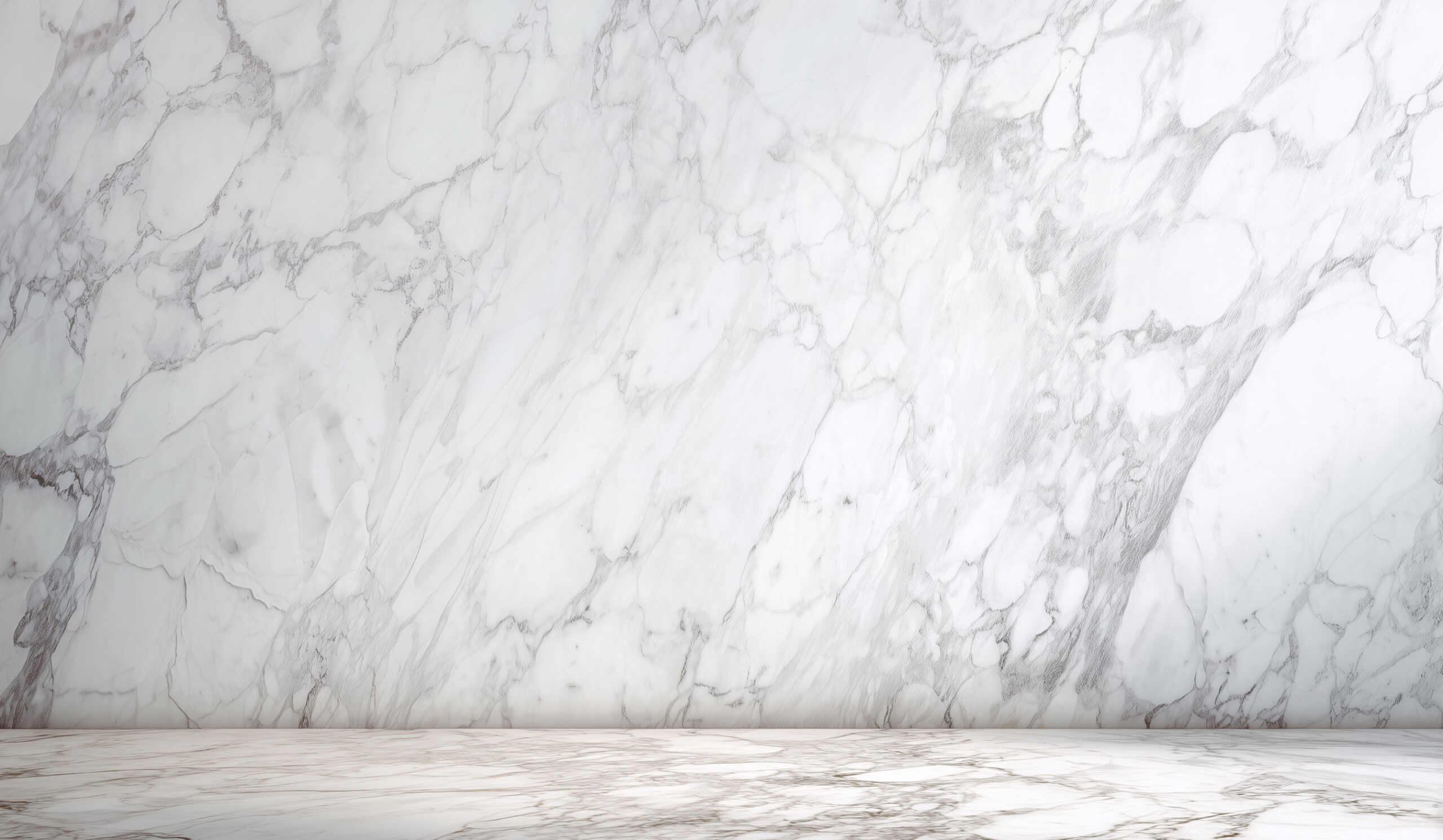 Lyst marmorgulv eller -overflade med naturlige årer og blødt lys, der skaber et eksklusivt, minimalistisk og elegant visuelt udtryk